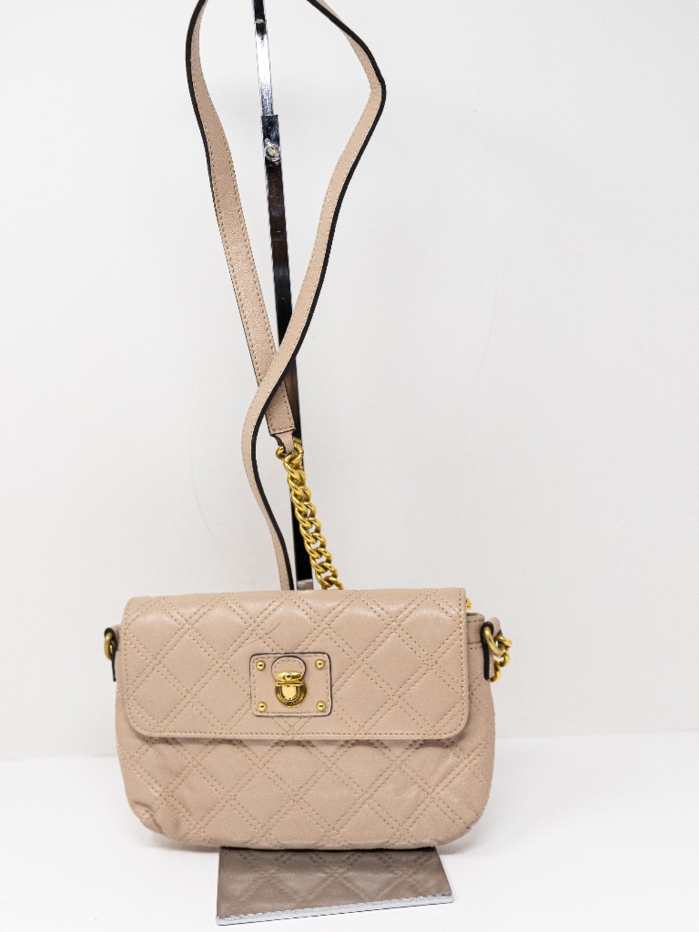 Marc Jacobs Genuine Leather Quilted Leather Chain Crossbody Small Purse Bag Tan